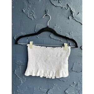 white ruffled tube top